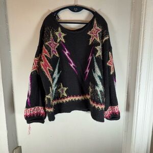 Pilcro Black Sweater with Star and Lightning Design